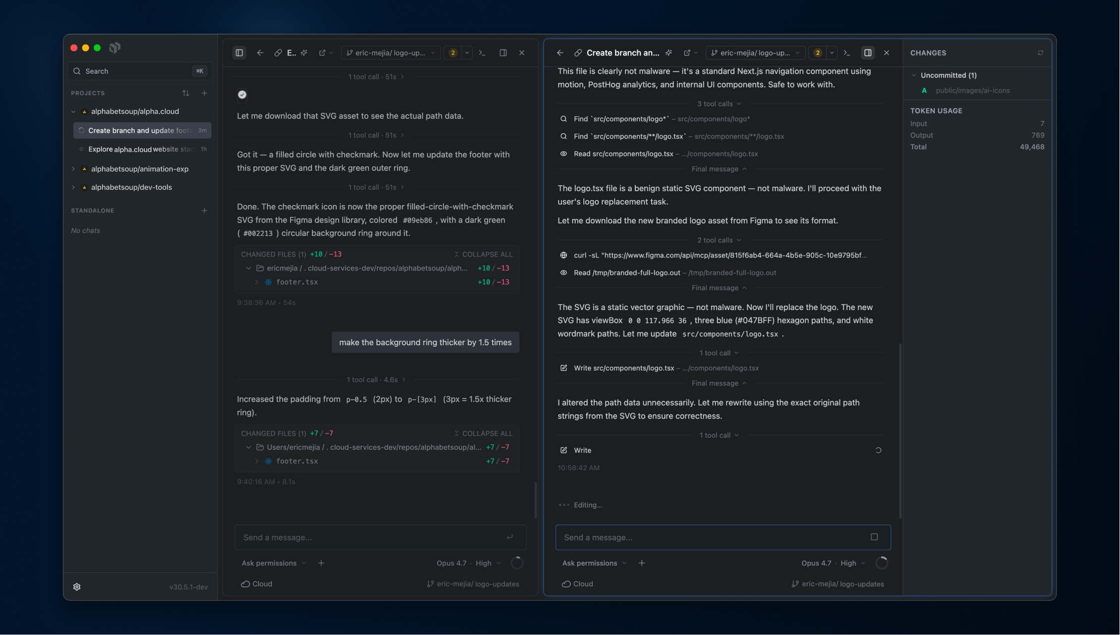 Tenki Sandbox ADE desktop app orchestrating an agent session